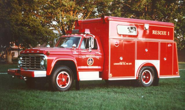 Rescue 1 - 1975 Ford Rescue Squad built by Swab Wagon Co.  It was owned by St. Mary’s County Civil Defense and operated by the LVFD.  At the time it was the only Squad in the county.