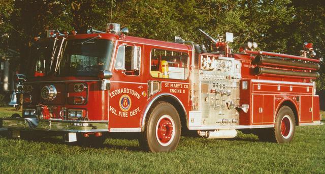 Engine 11 - 1979 custom Seagrave pumper, it was one of the first low profile Seagrave’s built.  This 1000 GPM pumper cost $93,000.  It was dedicated to Chief J. Moakley Mattingly.