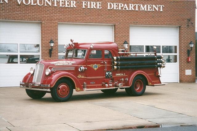 Engine 13  --  1937 Seagrave Pumper :  First closed cab custom Seagrave engine in Maryland.  750 GPM pump with four 1½ inch discharges.  Engine 13 was completely refurbished for our 75th anniversary and is still housed in our quarters. 