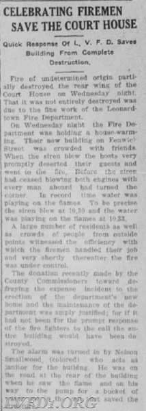                        1934:  Courthouse Fire
        St. Mary's Beacon, August 17, 1934